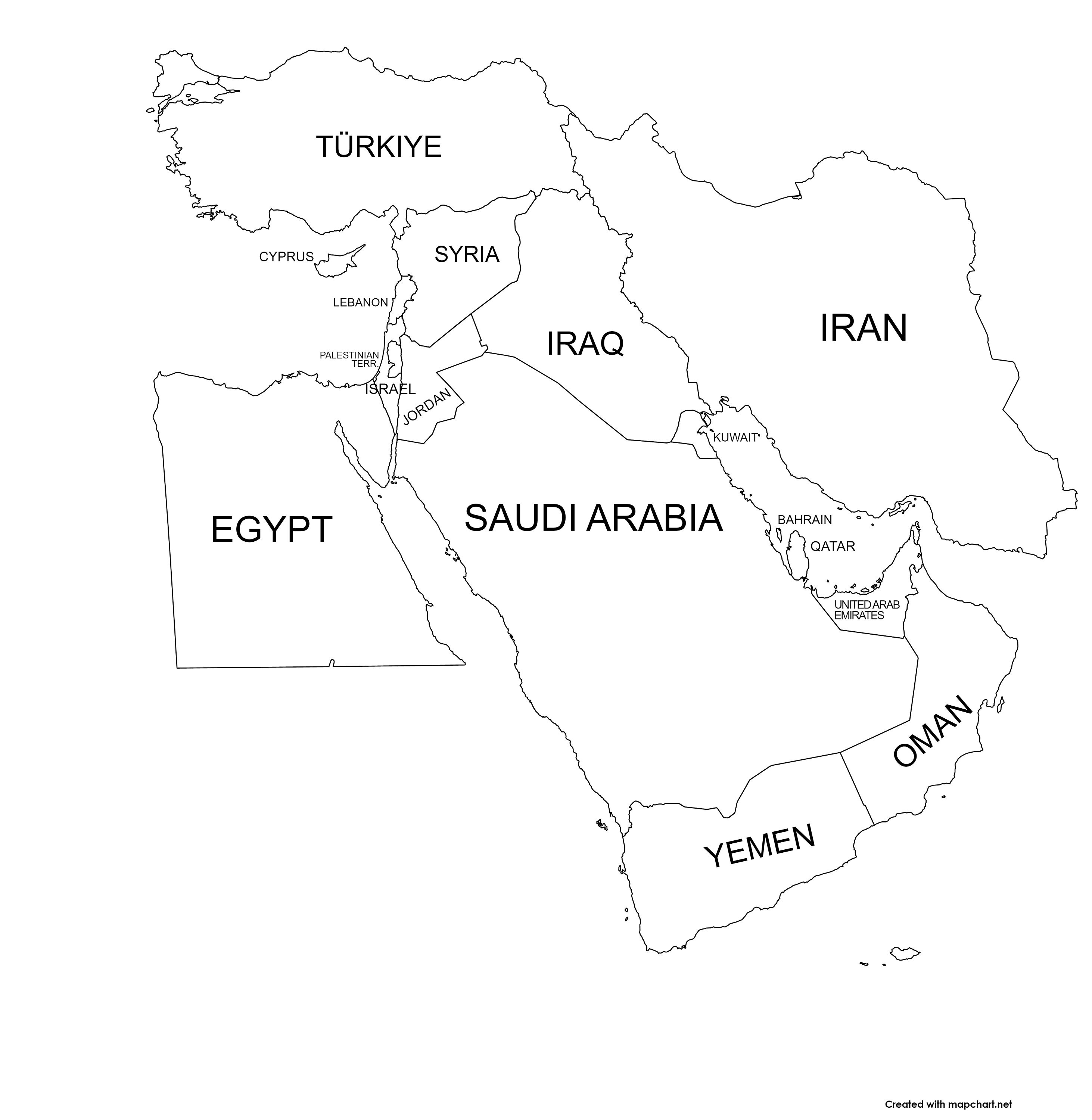 Middle East Map With Borders Instant Download Etsy