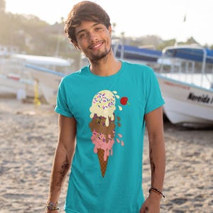 Eistüte schmelzen T-Shirt, Sommer Dessert Grafik T-Shirt, Unisex Baumwoll-Shirt, Spaß Essen-Liebhaber Geschenk, Kurzarm Top