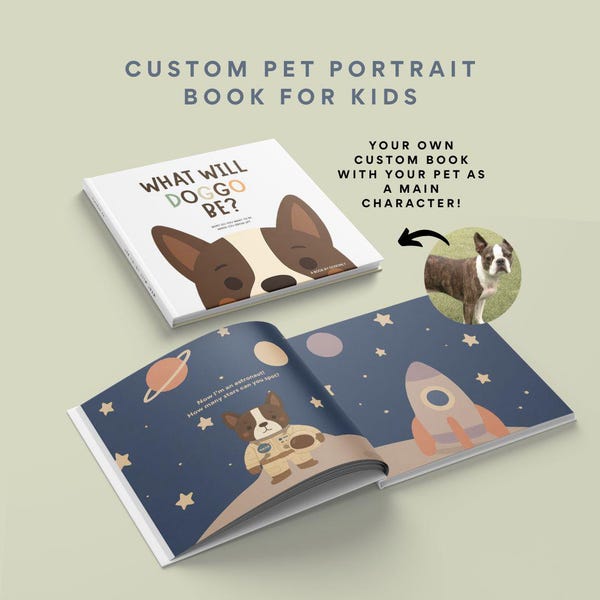 Custom Pet Portrait Jobs Book for Kids | Personalized Bedtime Story with Dog or Cat as Hero | Gift for Godson, Nephew, Kid Who Loves Animals
