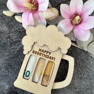 Beer gift card / wish fulfiller / wooden gift card / birthday card / surprise / birthday cash gift / voucher packaging