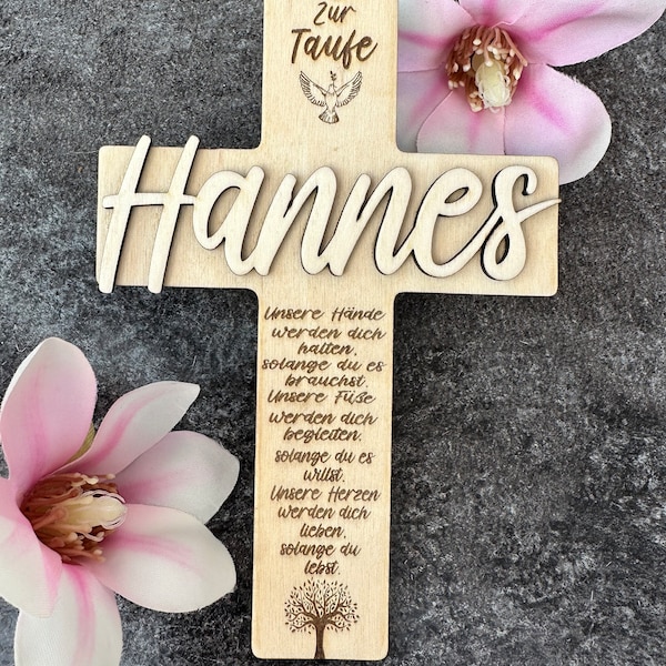 Taufkreuz aus Birkenholz personalisierbar / Geschenk zur Taufe/ Taufdekoration/ Namenskreuz/ Kommunionkreuz