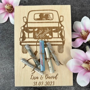Money gift/gift card for the wedding/made of wood, can be personalized with names and dates