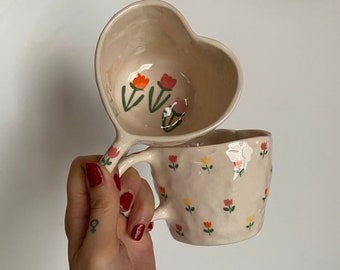 heart shaped handmade mug, heart ceramic mug- 350 ml