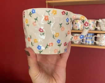 Handmade Ceramic Floral Mug: Cottagecore Pottery Coffee Cup