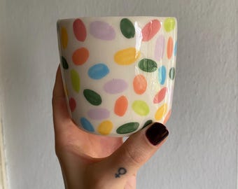Handmade Ceramic Mug: Colorful Dotted Pottery, Whimsical Tea Cup