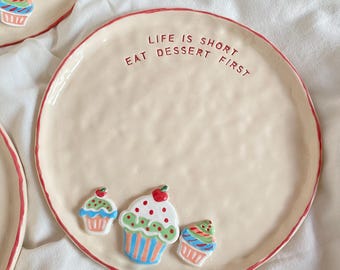 Handmade Ceramic Dessert Plate, Unique Cupcake Design