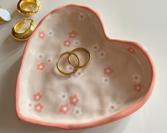 heart shaped handmade ceramic jewelry dish