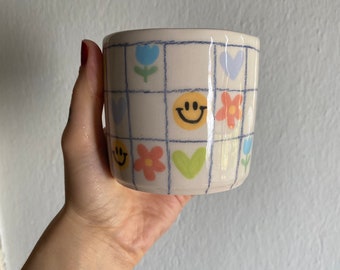 checkered cute big ceramic cup-350 ml