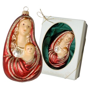 Multicolor 12 cm Mary with Child, glass ornament, mouth-blown and hand-decorated