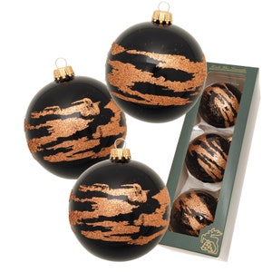 African Xmas ebony with copper dust, set of 3, black gloss, 8 cm