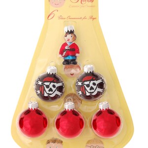 Red / Black 4 cm pirate glass figure and 5 glass balls, hand-decorated (6)