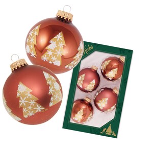 Bola de cristal marrón brillante/mate de 7 cm con cinta decorativa para árbol de invierno.