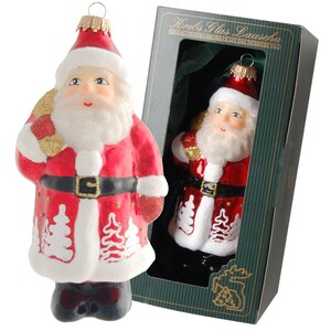 Red/White 14 cm Santa with Trees, Glass Ornament