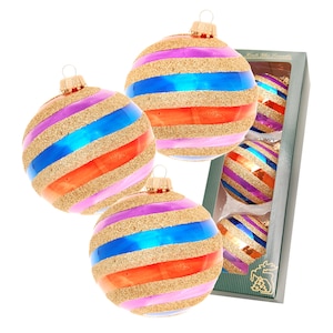 Bright & Colorful Xmas, set of 3, glitter swirls gold, rainbow-colored, 8 cm