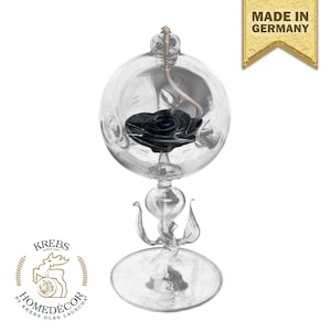 Glass oil lamp with black porcelain rose and base