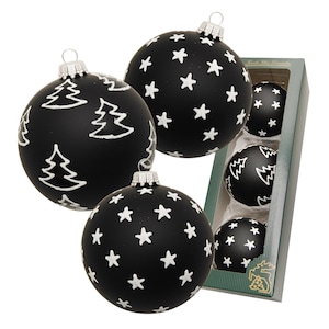 Xmas Black & White Ebony, set of 3, matte black/white, glitter, 8 cm