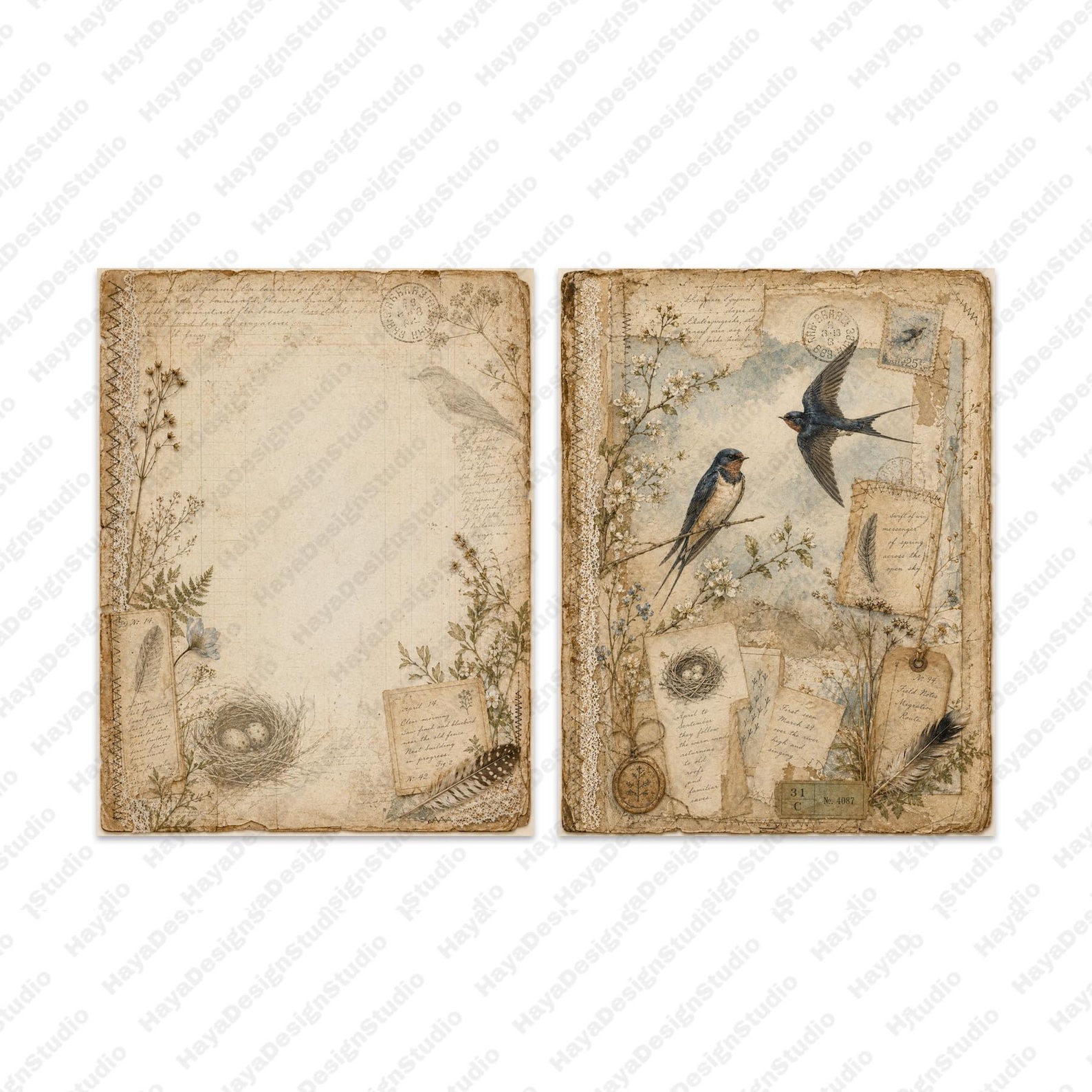 Bird Watching Junk Journal Kit Printable Ephemera, Vintage Scrapbook ...