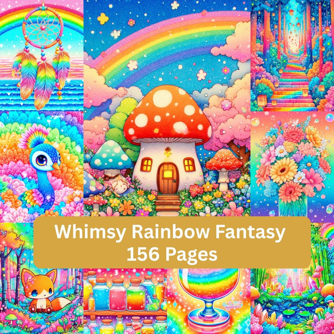 Whimsy Rainbow Fantasy Junk Journal Kit: Magical Scrapbook Papers ...