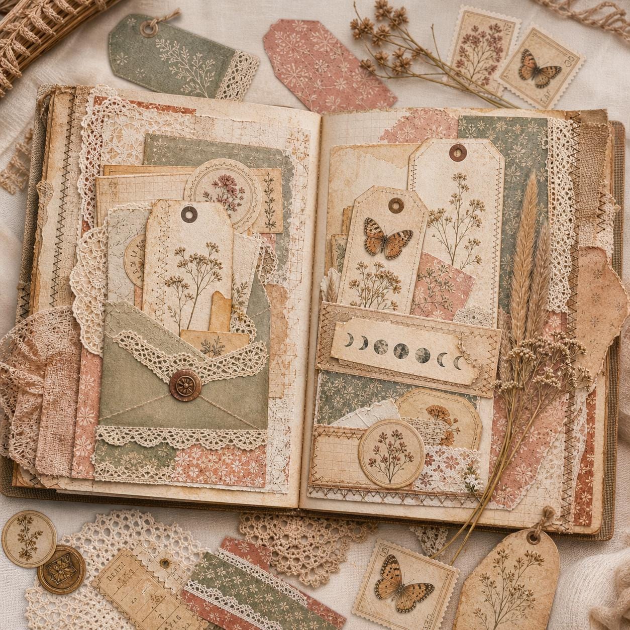 Boho Chic Style Junk Journal Kit Printable Ephemera Scrapbook Digital ...