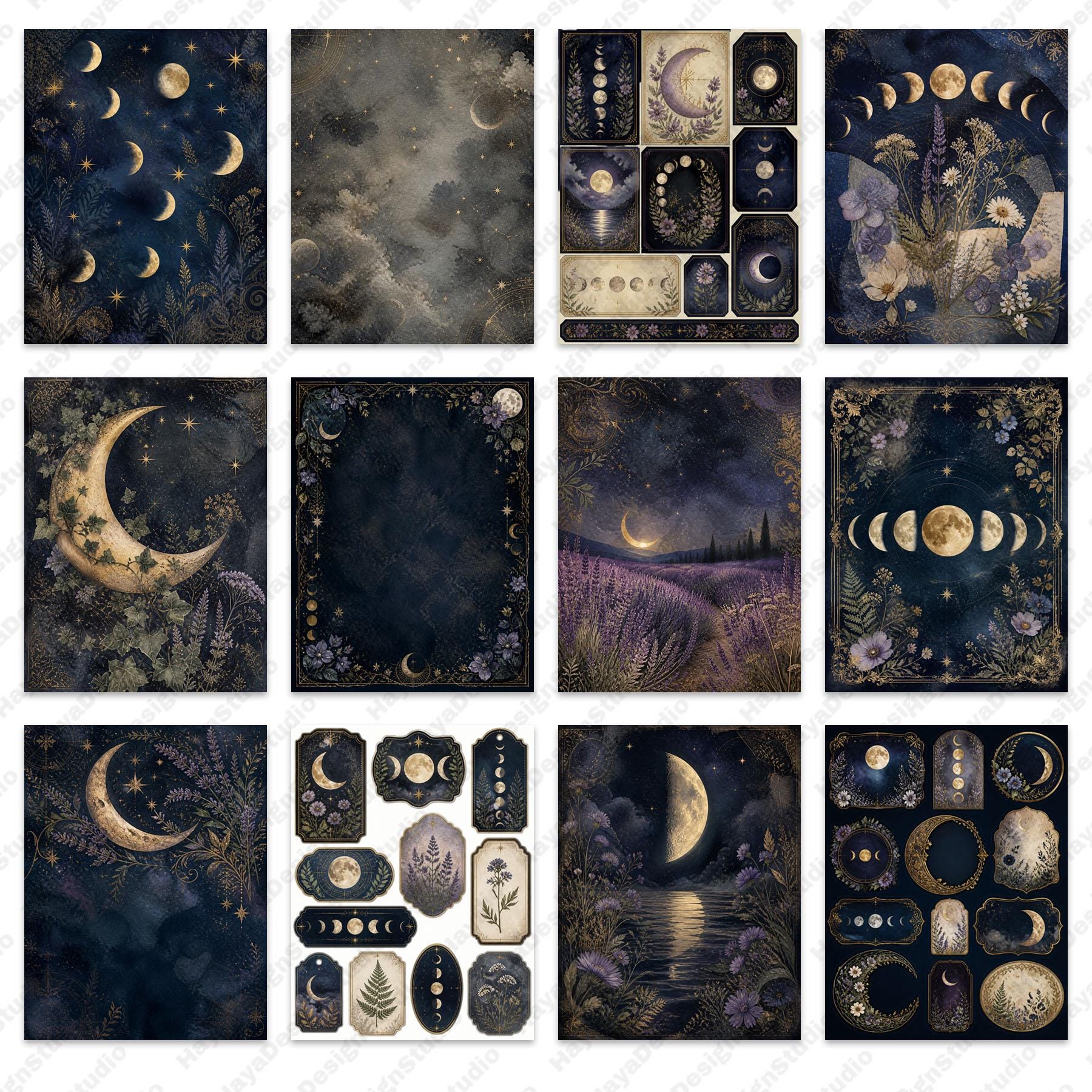 Celestial Moon Phases Junk Journal Kit Printable Ephemera Scrapbook ...