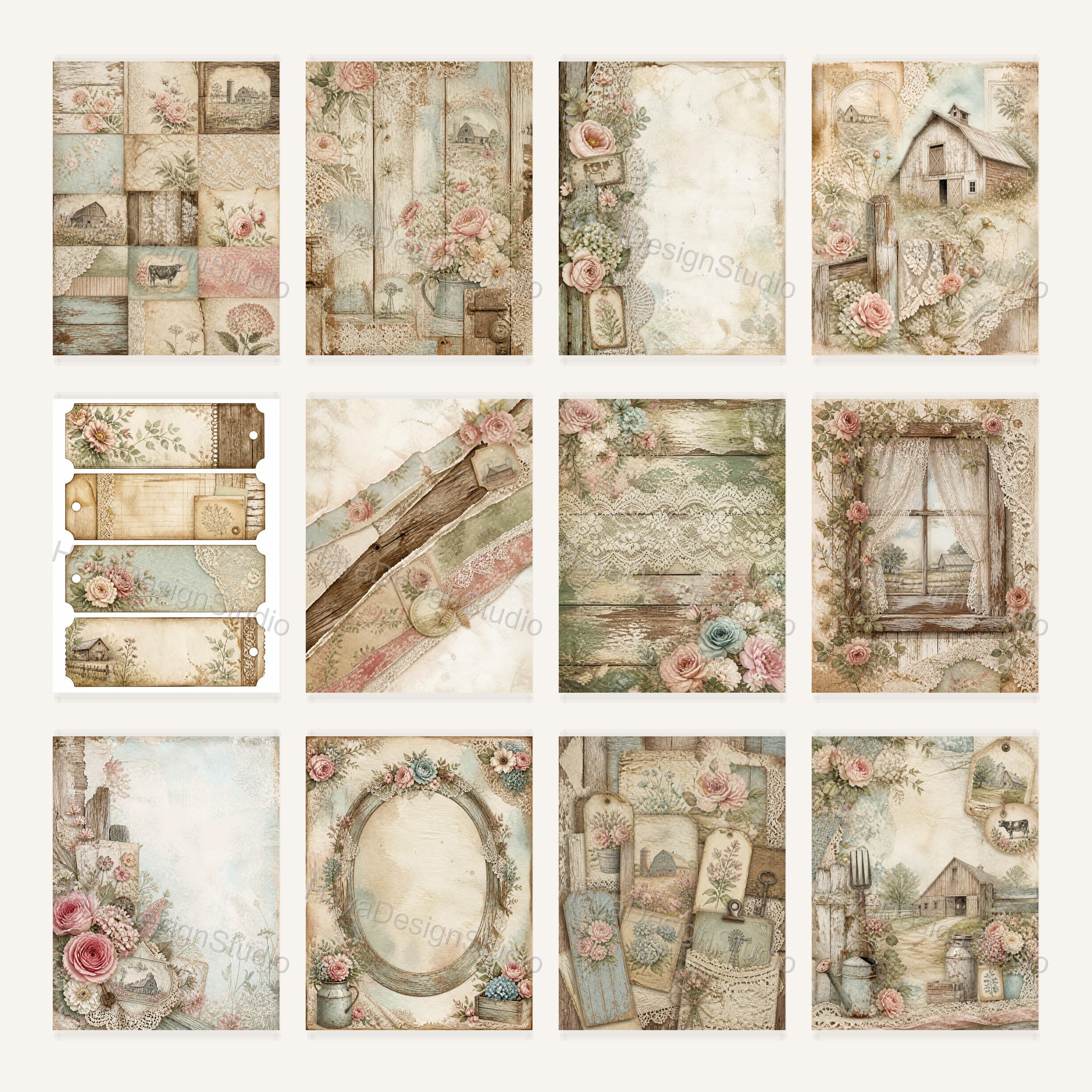 Shabby Chic Farmhouse Junk Journal Kit Printable Ephemera Scrapbook ...