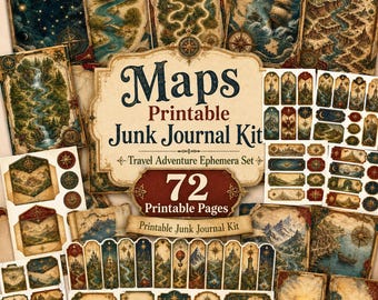 Kit di mappe stampabili per junk journal, set di effimeri di viaggio e avventura (download digitale)