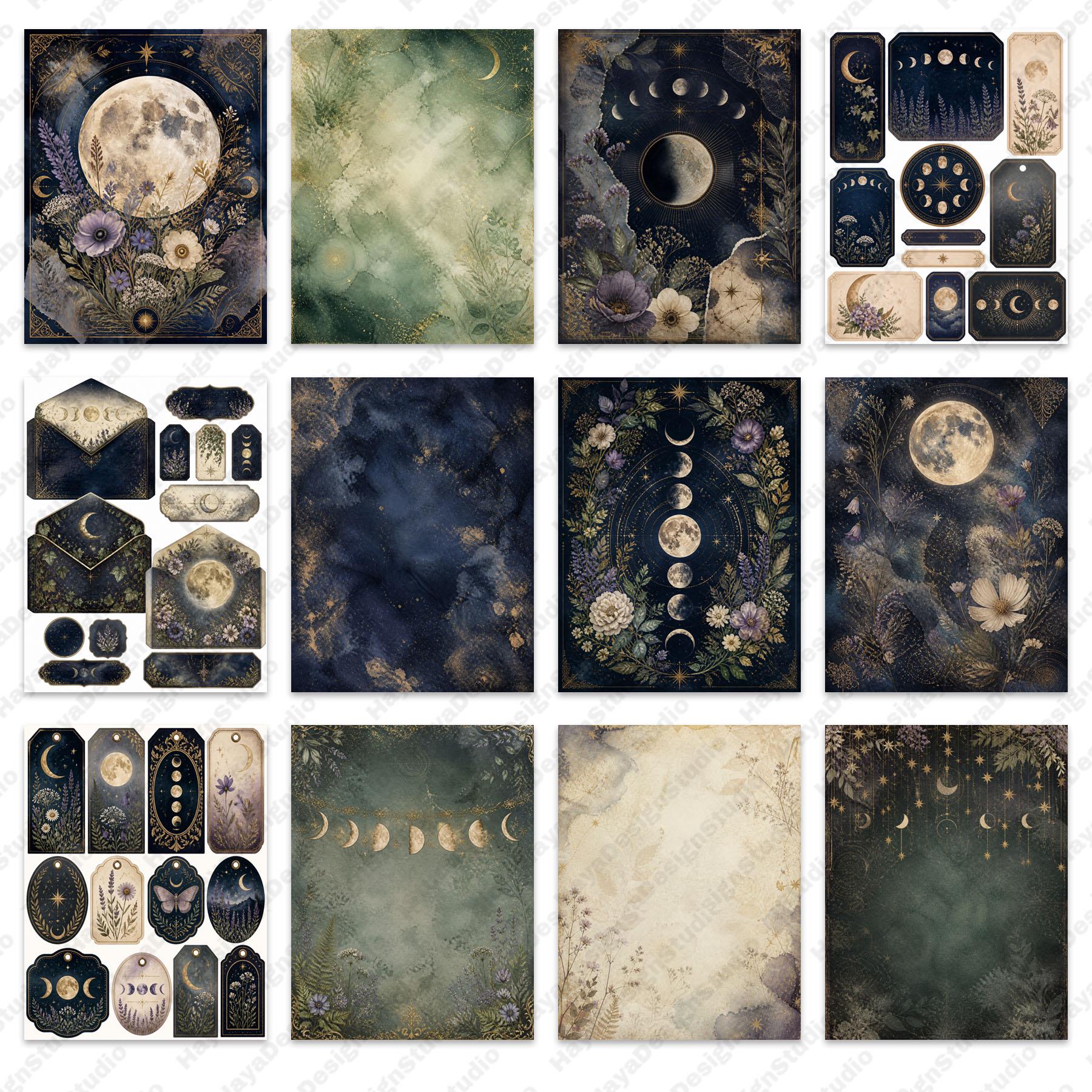 Celestial Moon Phases Junk Journal Kit Printable Ephemera Scrapbook ...