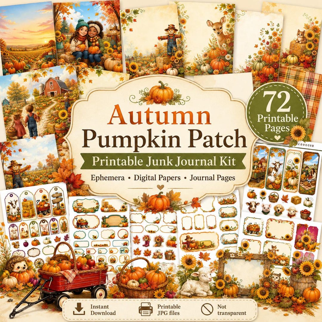 Autumn Pumpkin Patch Printable Junk Journal Kit With Ephemera and ...