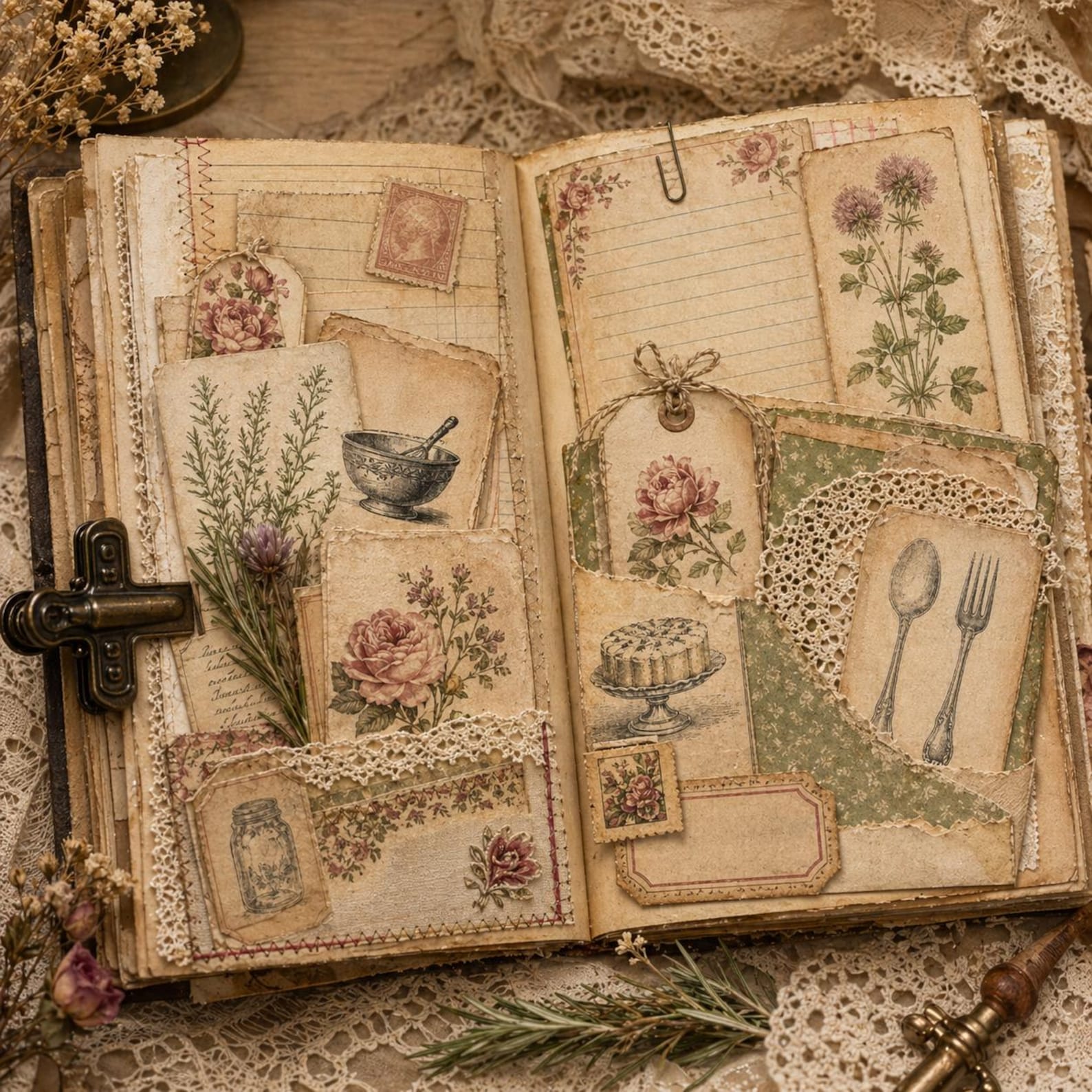 Cooking Recipe Junk Journal Kit Printable, Ephemera Scrapbook Digital ...