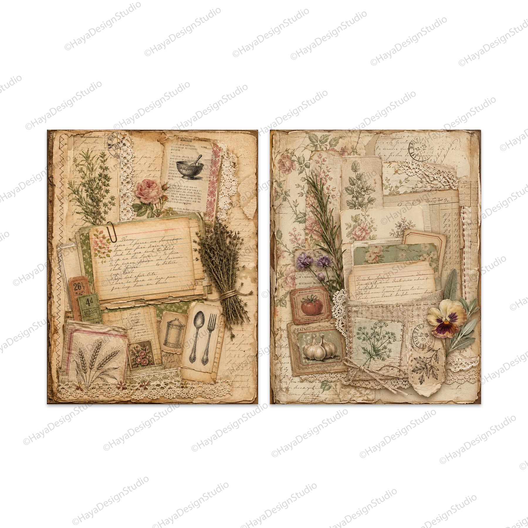 Cooking Recipe Junk Journal Kit Printable, Ephemera Scrapbook Digital ...