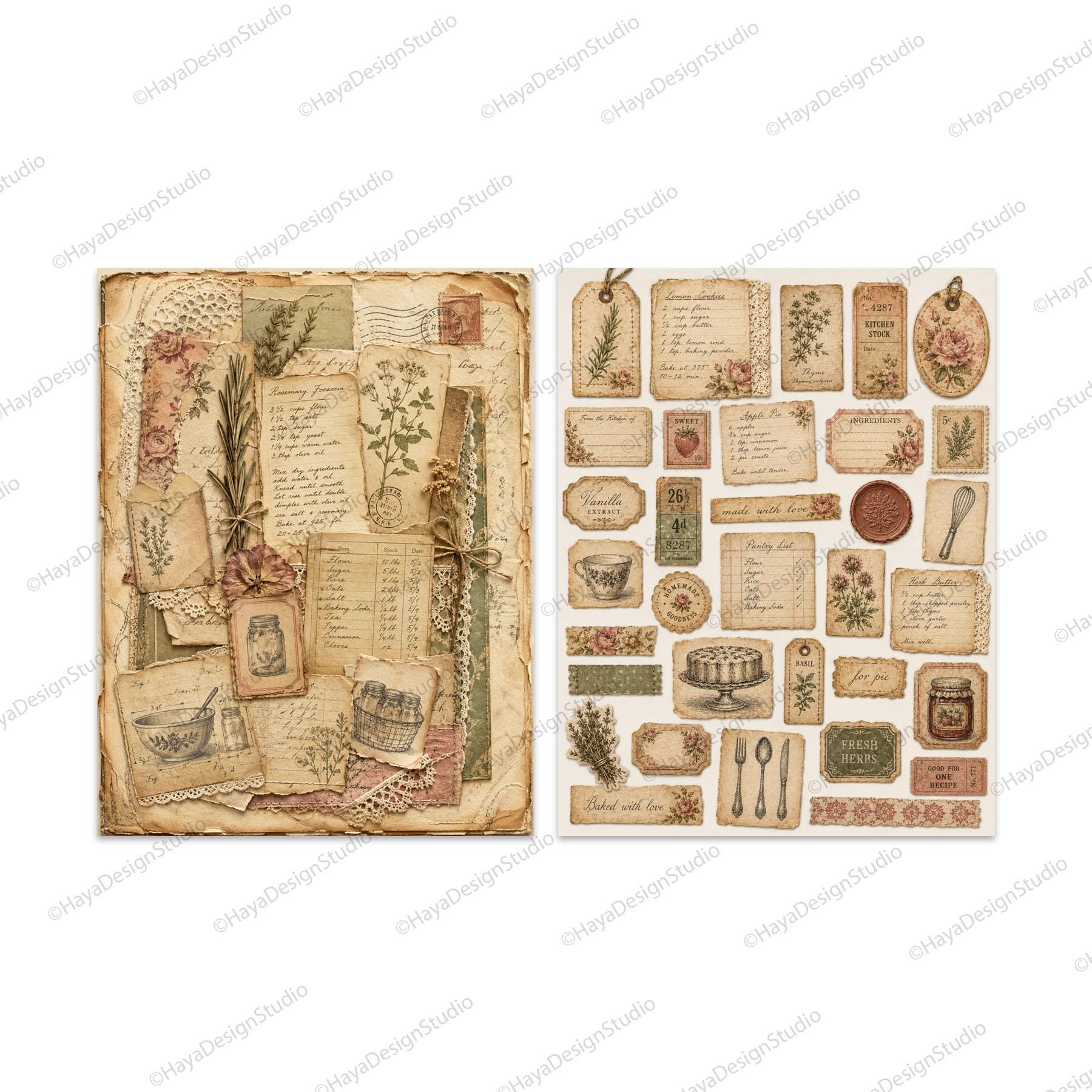 Cooking Recipe Junk Journal Kit Printable, Ephemera Scrapbook Digital ...