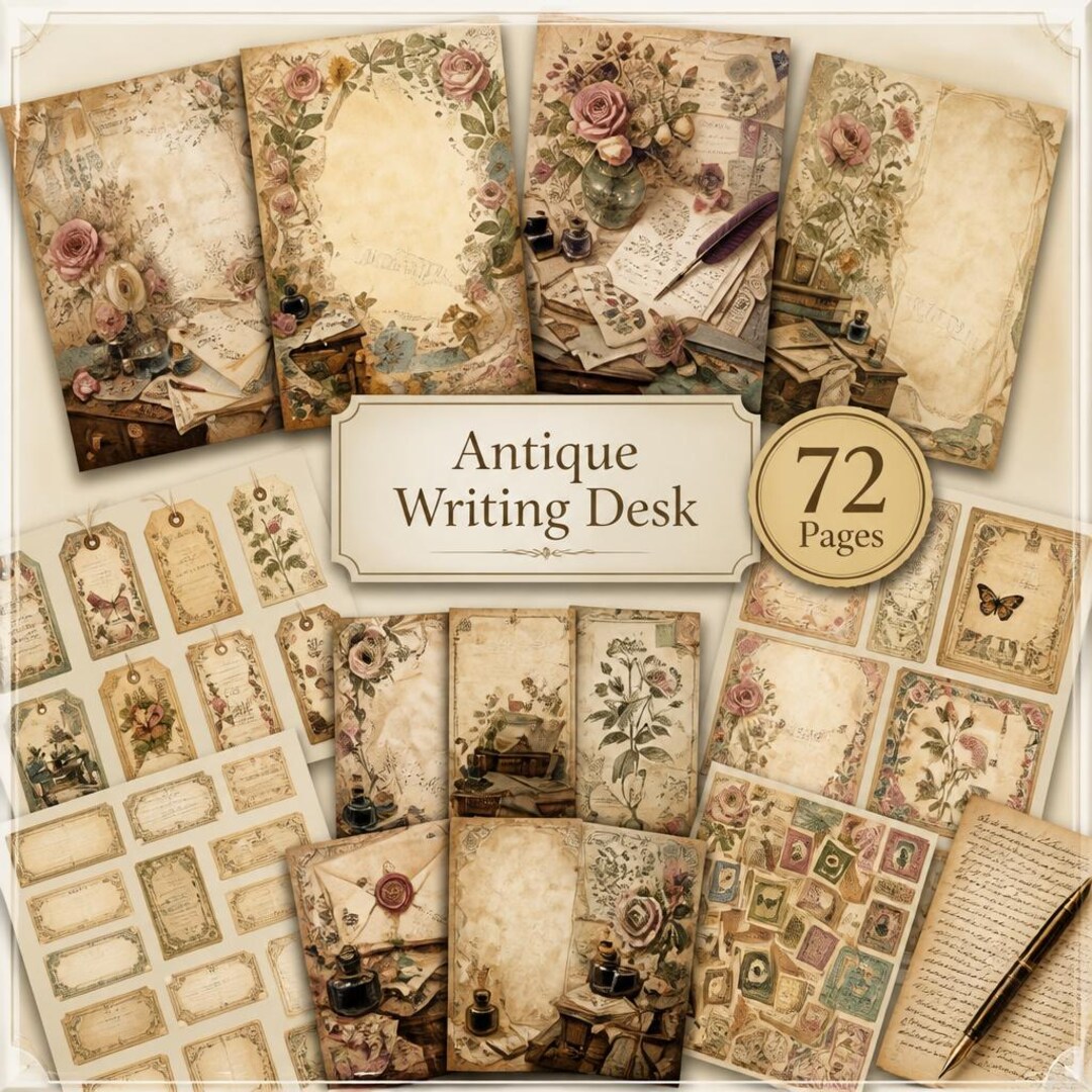Antique Writing Desk Printable Junk Journal Kit Vintage Feminine ...