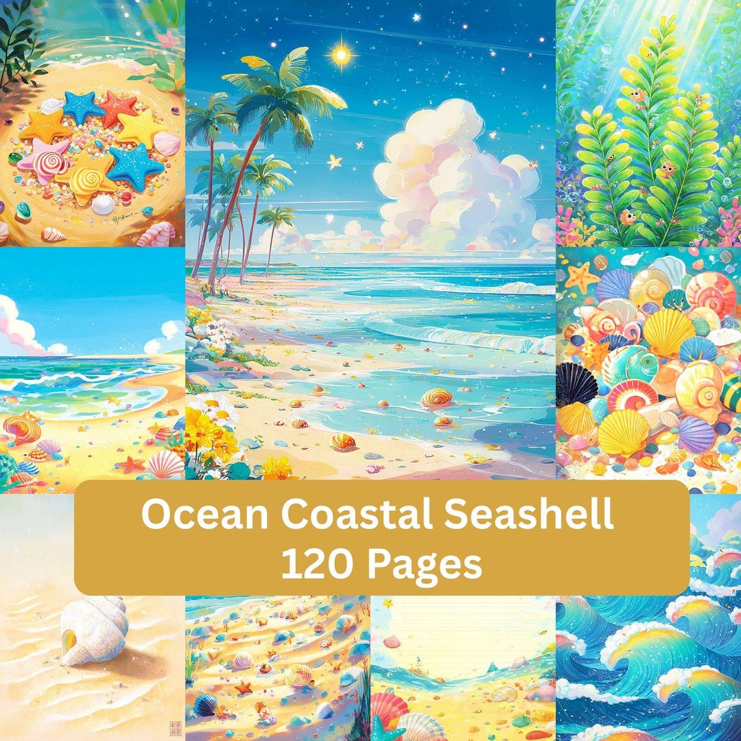 Ocean Coastal Seashell Digital Papers, Beach Nautical Backgrounds ...