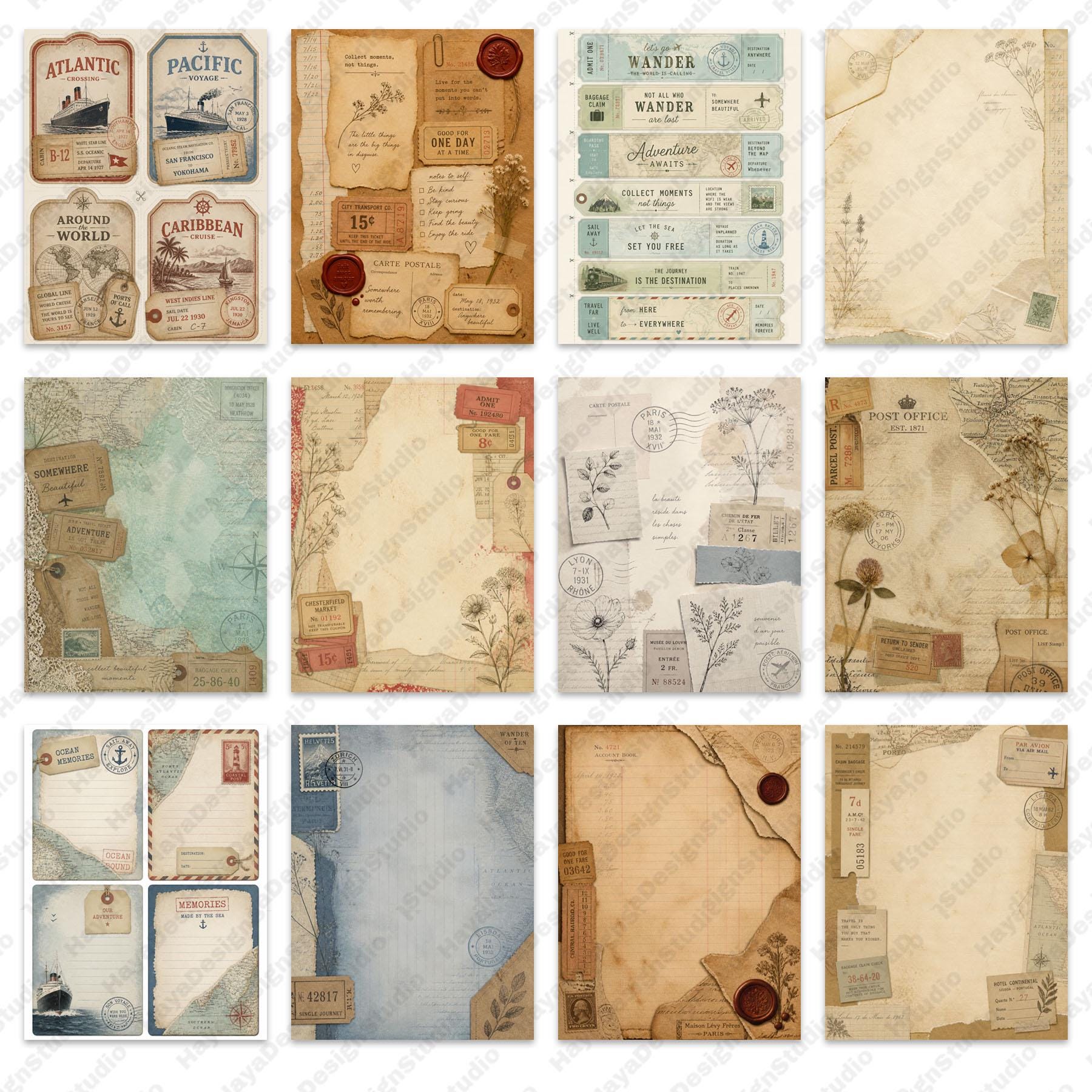 Antique Postal Travel Memories Junk Journal Kit Printable Ephemera ...