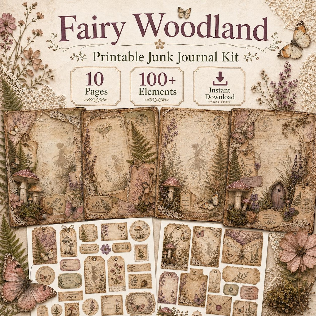Fairy Woodland Junk Journal Kit, Printable Ephemera Bundle, Vintage ...