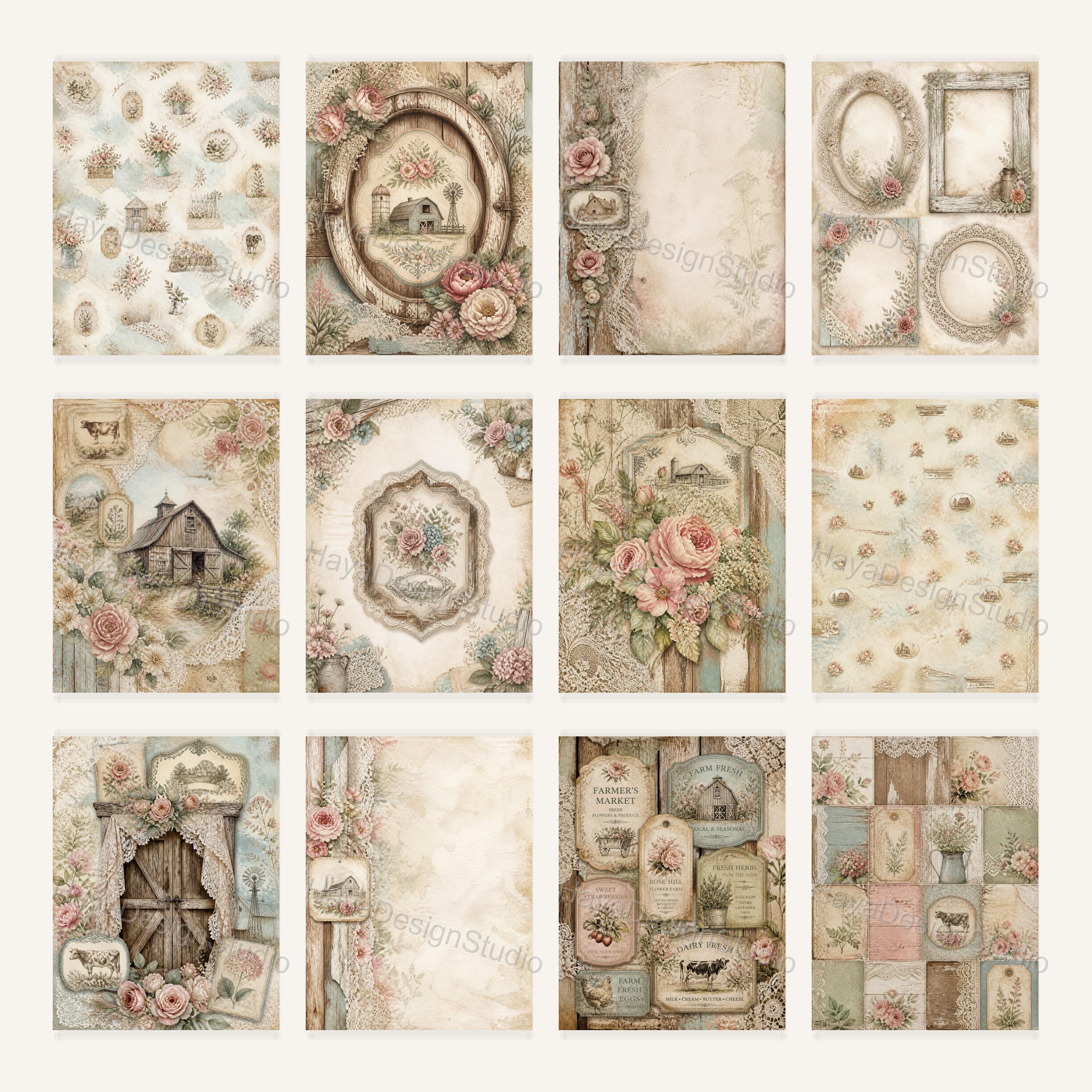 Shabby Chic Farmhouse Junk Journal Kit Printable Ephemera Scrapbook ...