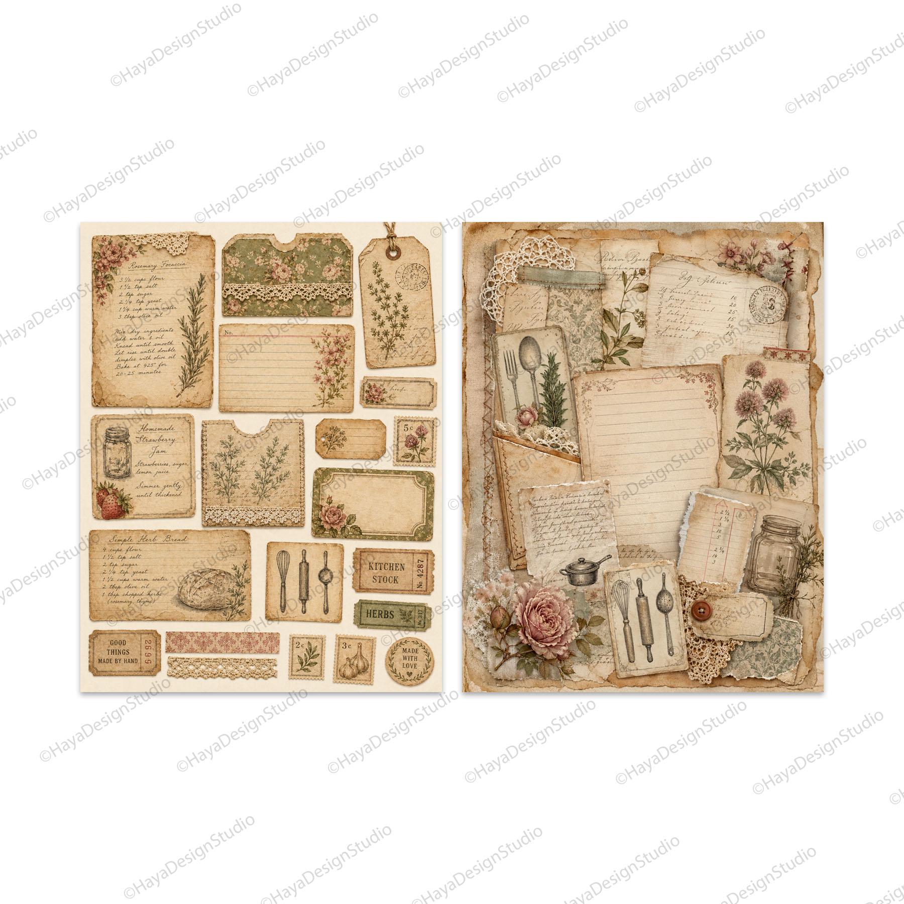 Cooking Recipe Junk Journal Kit Printable, Ephemera Scrapbook Digital ...