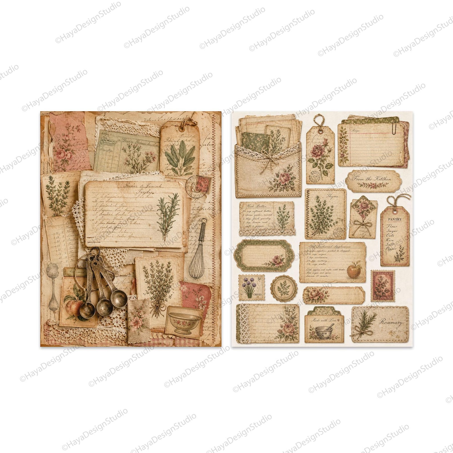 Cooking Recipe Junk Journal Kit Printable, Ephemera Scrapbook Digital ...