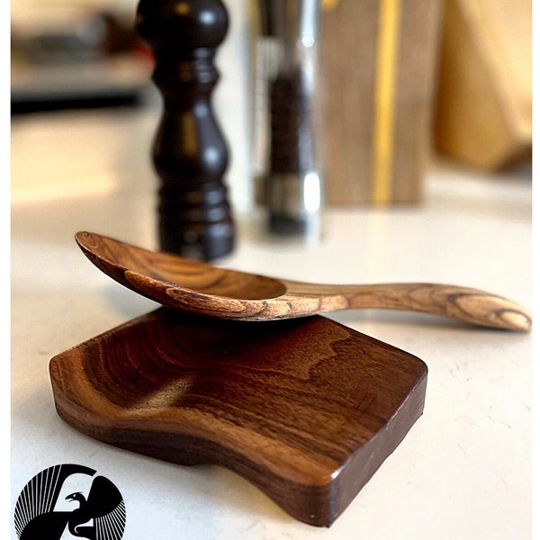 Black Walnut Spoon Rest - (Kitchen Wooden Spoon Holder, Modern Kitchen, Unique Gift, Mid-century Kitchen, Housewarming Gift)