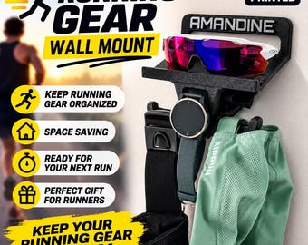 Soporte de pared para equipamiento de running, organizador de accesorios para correr, soporte para equipamiento de corredor, organizador de relojes y gafas de sol para correr, impreso en 3D.