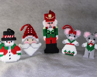 Plastic Canvas Christmas Ornaments set of 5