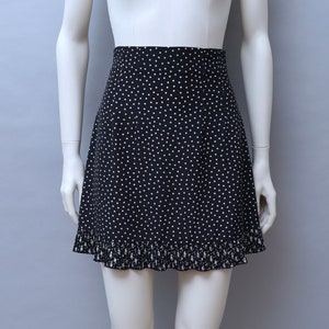 1990s Chantal Thomass Suite black satin polka dot mini skirt with pleated floral hem - small