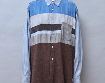 COMME des GARÇONS SHIRT striped cotton patchwork shirt - large
