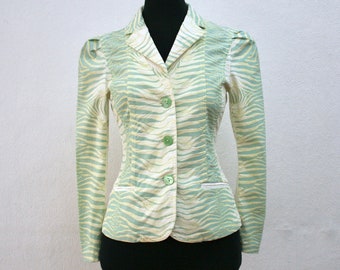 S/S 2000 Roberto Cavalli aquamarine and moss green tiger print blazer - small