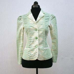 S/S 2000 Roberto Cavalli aquamarine and moss green zebra print blazer - small
