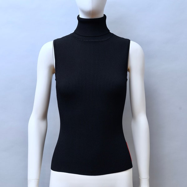 late 1990s / early 2000s Prada Linea Rossa black turtleneck ribbed knit top - small / medium