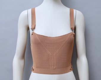 P/V 2004 Jean Paul Gaultier top corto de punto con tirantes color canela