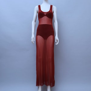 1990s Jean Paul Gaultier Maille Classique scarlet red mesh sleeveless long dress