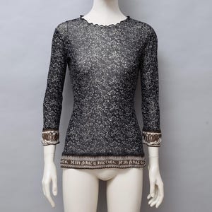 S/S 1998 Jean Paul Gaultier dark blue floral printed mesh longsleeve shirt