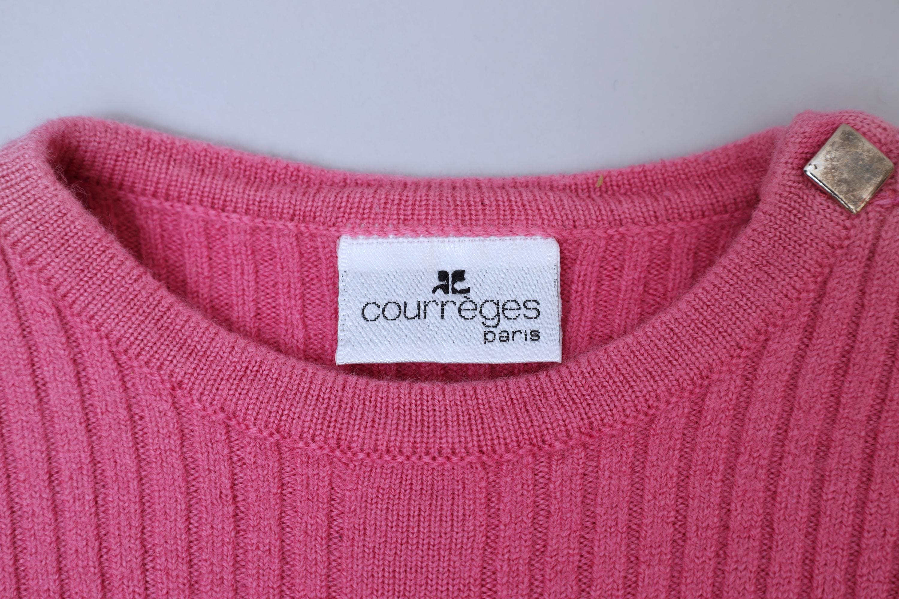ニット+セーター Courreges - 1970s vintage courreges rib knit pink 1970s Courrèges Pink Ribbed Wool Sweater and Leggings Après